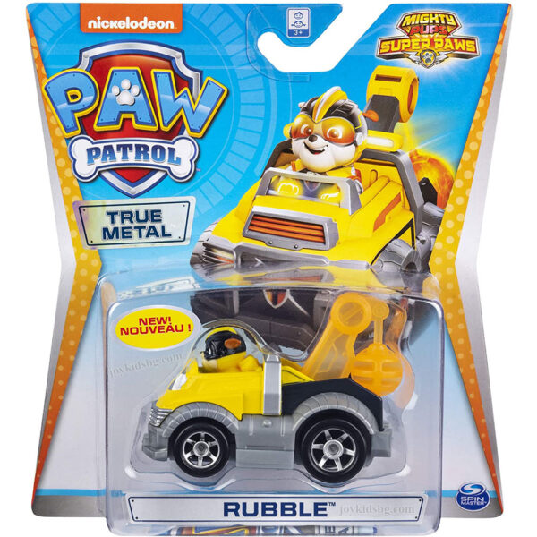 Ръбъл с метална кола Paw Patrol Rubble True Metal Mighty Pups 6053257